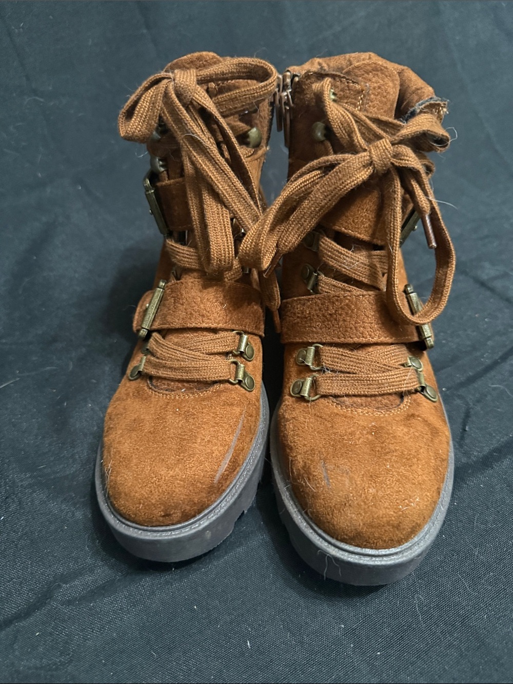 White Mountain Brown Suede Lace-Up Ankle Booties